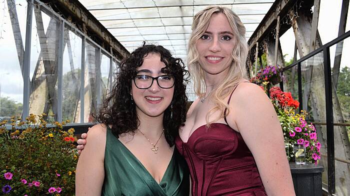 Maryam Hickey and Chloe Stam from Ballydehob at the Skibbereen Community School’s debs ball. (Photo: Anne Minihane)