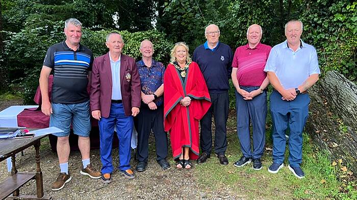 Mayor of Clonakilty Eileen Sheppard with six presidents of Clonakilty Golf Club, Neil Whelton, Jim Murphy, Tony Duffy, John O’Mahony, Tim Goulding and Gerard Deegan.