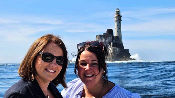 Cllr Caroline Cronin and Rebecca Barrett at the 'parade of boats' to mark the Fastnet Rock's 120th anniversary, which was organised by Mark O'Reilly of Wet and Wild Tours.