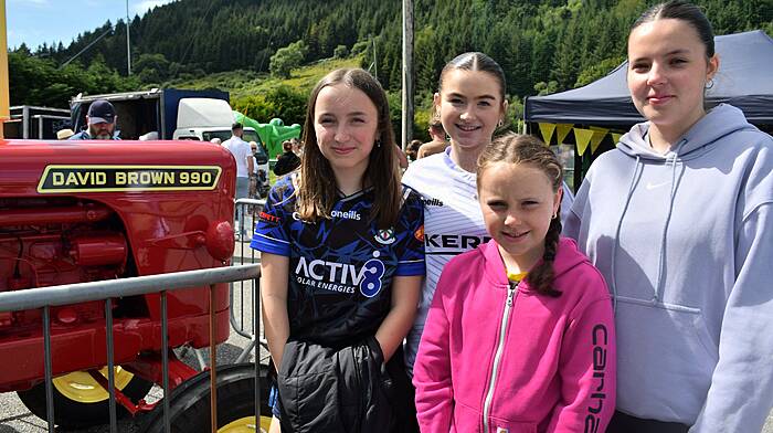 At the Leap Revved Up family day in Kilmacabea GAA grounds were Annie Hurley, Union Hall, with Aoife O'Donovan and Saoirse and Ailish Buckley, all Castlehaven. Also there were, far left, Fiadh O'Donovan and Abbie Lawlor. (Photos: Anne Minihane)