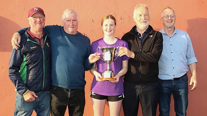 At the recent road bowling final were (from left) Mike O'Rourke, Mike Lane, Meabh Cuinnea, John Nagle and Seamus Cuinnea.