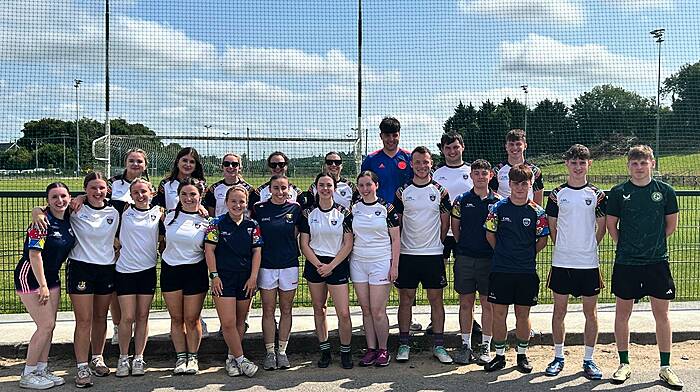 The Doheny/Sam Maguire club held a very successful Cúl Camp last week under co-ordinators Mirian Forbes and Tony Walsh. This year’s coaches were (back, from left) Emma O’Sullivan, Rhea McCarthy, Michelle Murphy, Alison Hayes, Noelle O’Mahony, Donnacha McCarthy, Ciaran Murray and Padraig O’Sullivan. Front (from left) Aoife Walsh, Clara Duggan, Aisling Walsh, Kate Murray, Aine Hickey, Melissa Duggan (ladies Cork football team member), Eimear Kelleher, Ciara Hurley, Oisin Doyle, Eoin Greary, Euan Lehane, Oran McCarthy and Shane Brady.  John Kelly is missing from the photo.