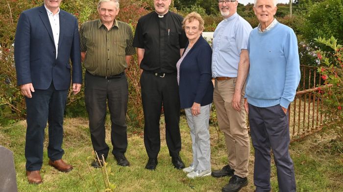 At the ecumenical service on the site of the new biodiversity park at “The Churchyard”, Dunnycove Road, Ardfield were (left to right): Tim Feen, Michael Coughlan, Fr. Anthony O’Mahony, Audrey Harris, Dean Cliff Jeffers and Billy Sheehan. (Photo: Martin Walsh)