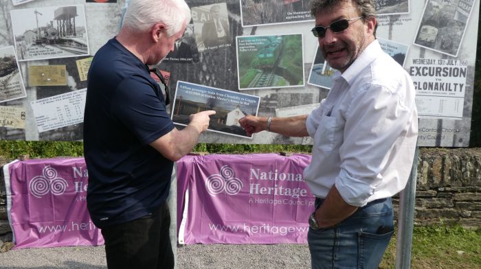 At the Ballinascarthy Railway Junction Timeline unveiling last Sunday were Mike Russell and Donie Walsh, who works as Asst Manager at the Model Railway Village.