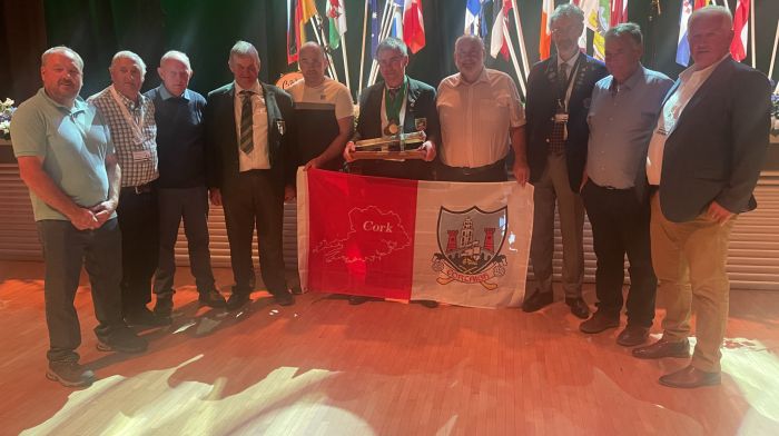 The group from Cork that attended the World Ploughing in Estonia which was won by Jer Coakley in the reversible class. From left: Mike O'Brien, John O'Neill, John Kelleher, Kieran Keohane, Kieran Coakley, Jer Coakley (winning ploughman), Connie Buckley, Tom Ryall, Tim Lawlor, Barry O'Sullivan.