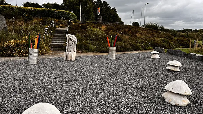 The new seated area at Caheragh's Professor Jerry O'Sullivan park which pays tribute to Gurrane National School which closed in Caheragh in 1977.
