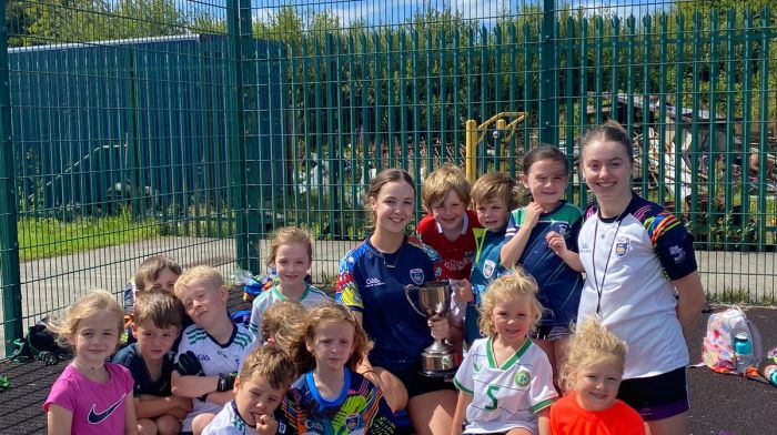 Young Ilen Rovers players with Cork players Emma Hurley and Leah Carey enjoying recent Summer camp held in Church Cross.