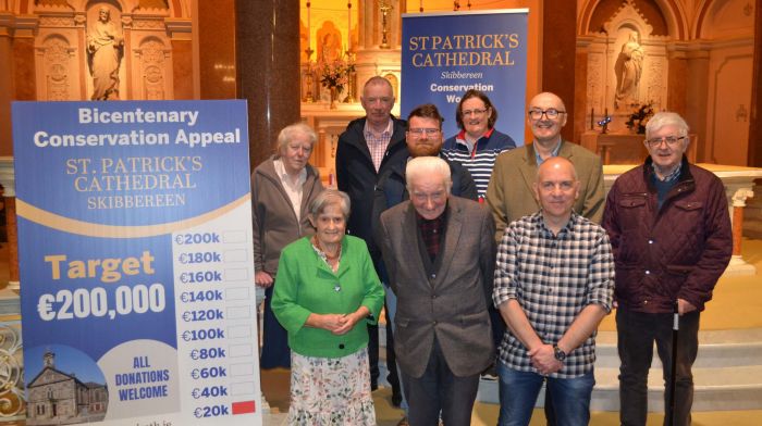 A historical talk was held at St Patrick's Cathedral in Skibbereen for Heritage Week where Con Hurley and James Byrne, assisted by Gerald O'Brien and Denis O'Driscoll, were the speakers.  Also included are June Kelly, Bebeanne Carey, Michael Dwyer, Bernie Kelly and Margaret Murphy. (Photo: Anne Minihane)