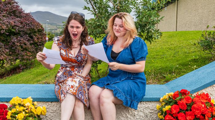 Chloe O’Connor and Maja Krzyskow celebrating their Leaving Cert results. (Photo: Anne Marie Cronin)