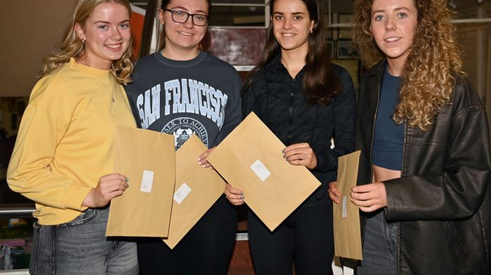 Barryroe students at the Sacred Heart Secondary School in Clonakilty with their Leaving Certificate results. From left: Cliona O’Brien, Alannah Sexton, Ellen O’Riordan and Ciardha McCarthy.  (Photo: Martin Walsh)