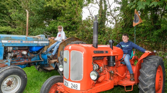 Matthew Harte from Rosscarbery trying out a Ford 5000 and Rian Hayes from Reenascreena trying out a Nuffield 10/42 for size at the Ballygurteen tractor, truck, car and bike run which started in Rossmore and was held in aid of the 2D Haematology Ward CUH and the Bone Marrow for Leukaemia Trust. (Photo: David Patterson)