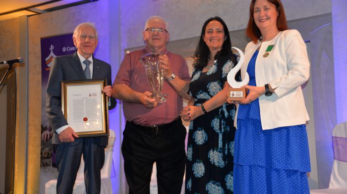 Labhrás Ó Murchú, director general of Comhaltas, presented the Bardic Award to Vincent Crowley (second from left) with Catherine Martin, Minister for Arts and Tourism and Attracta Ní Bhrádaigh, president of Comhaltas.