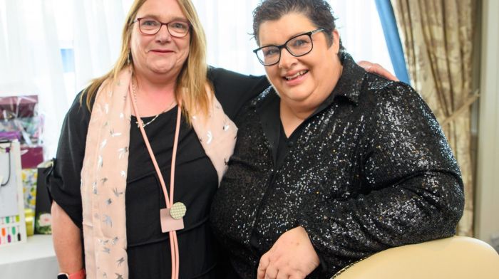 Sharon Quinn and Nicola Desmond from the Kinsale Friary Church Fund committee enjoying the mock wedding fundraiser which was held at Acton’s Hotel. (Photo: John Allen)