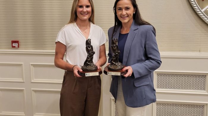 Second cousins, Newcestown camogie player Ciara O'Sullivan and Olympic athlete Phil Healy, at this week's West Cork Sports Stars monthly awards. Ciara won the award for August and Phil won hers for June.