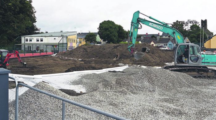 Work progresing at speed on   e Green in Timoleague that is undergoing a major transformation as part of a €65,000
regeneration project that will allow the amenity be used all year round. (Photo: Martin Walsh)