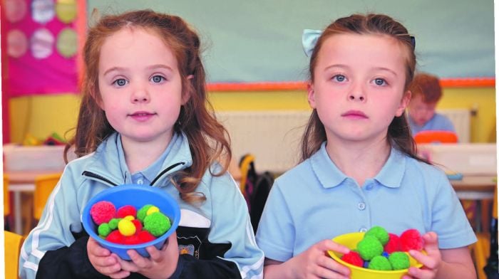 Kora Keating and Ebbie O’Donovan had a colourful fi rst day at Barryroe National School. (Photo: Martin Walsh)