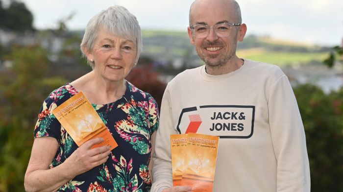 Marian O’Brien (chairperson) and Paul Finn (secretary) promoting this weekend’s Courtmacsherry Songs and Stories by the Sea event.   (Photo: Martin Walsh)