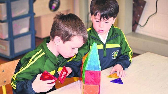 Ronan Deane (left) and Owen Mulcahy busy building a future at Ardfield National School.  (Photo: Martin Walsh)