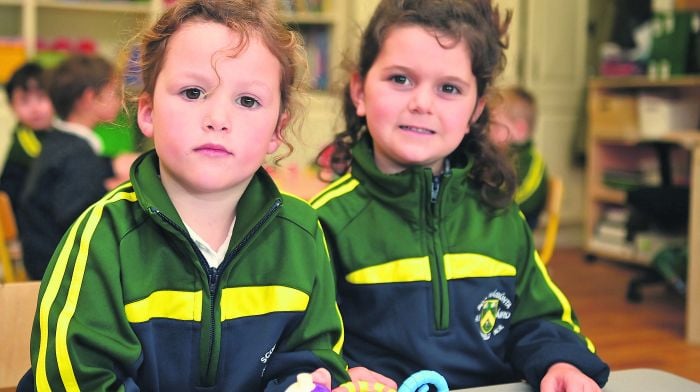 Sadhbh O’Brien and Emily William on their first day at Ardfield National School. (Photo: Martin Walsh)