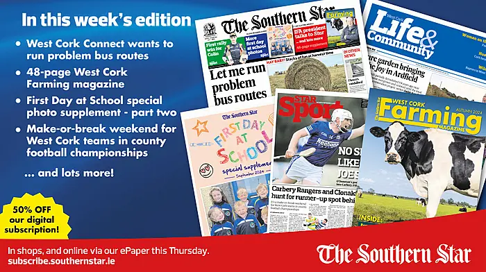 THIS WEEK'S SOUTHERN STAR: West Cork Farming magazine; More first day at school photos; West Cork Connect wants to run problem bus services Image