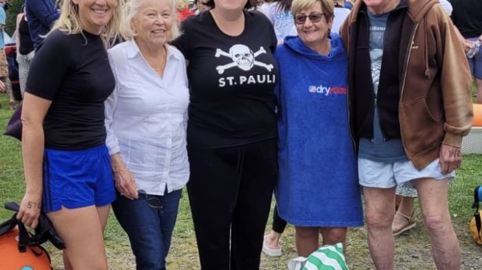 Some of the swimmers who took part in the recent open sea swim in Ahakista were (from left) Kate Arundel, Betsey Cutler, Antje Gesche, Cathy Bingha and John Cutler, who is looking forward to celebrating his 90th birthday in the next few weeks.