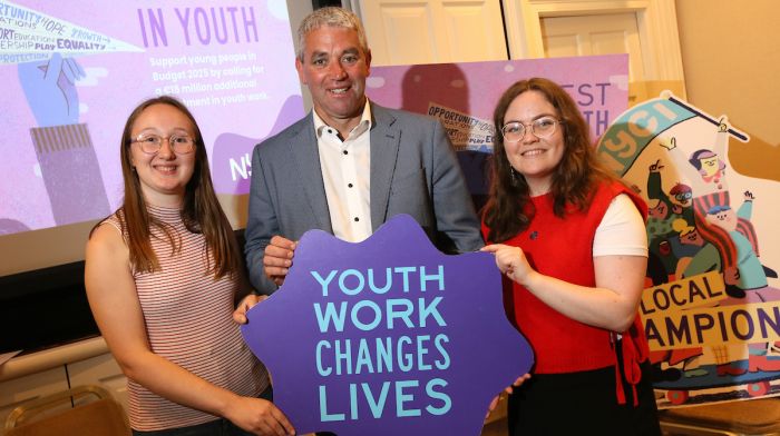 Senator Tim Lombard attended the NYCI pre-budget showcase in Dublin earlier this week where he met with local champions Mair Kelly from Goleen and Alannah Wrynn from Dunmanway. Youth work is critical to supporting young people across Ireland, providing both universal services for all and targeted support for those who need it most and Mair and Alannah did an excellent job in advocating for support and investment in youth work.  From left: Alannah Wrynn, Senator Tim Lombard and Mair Kelly.    (Photo: Mark Stedman)