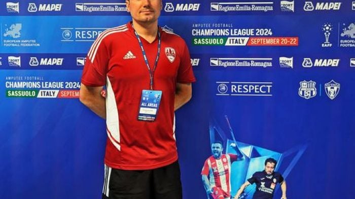 Ballinhassig AFC’s coaching co-ordinator Dáire Coughlan, who is currently in Italy with the Cork City FC amputee team.