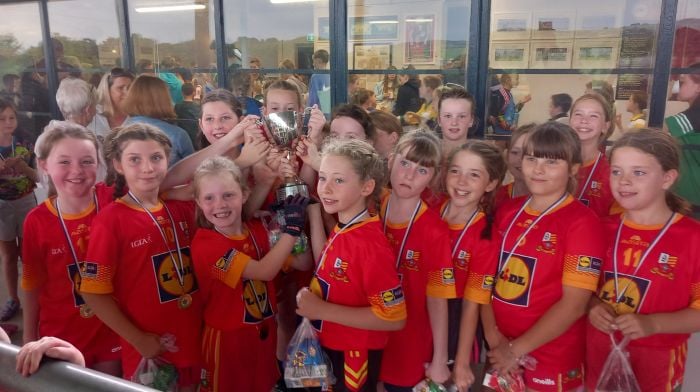 The Tadhg MacCarthaigh U10 girls who won the Eilish Collins memorial cup final in Castlehaven last Sunday are (from left): Hannah Reen, Isobel Cronin, Aine Lynch, Katie Needham, Moire Barry, Aoife Barrett, Aifric Herlihy, Eve Murray, Kaitlyn Collins, Anna Kingston, Ciara Harrington, Vivienne McCarthy, Cadhla O’Regan, Olivia Gajowniczek, Gabriella Dilbaite, Katie O’Sullivan and Siun McCarthy.