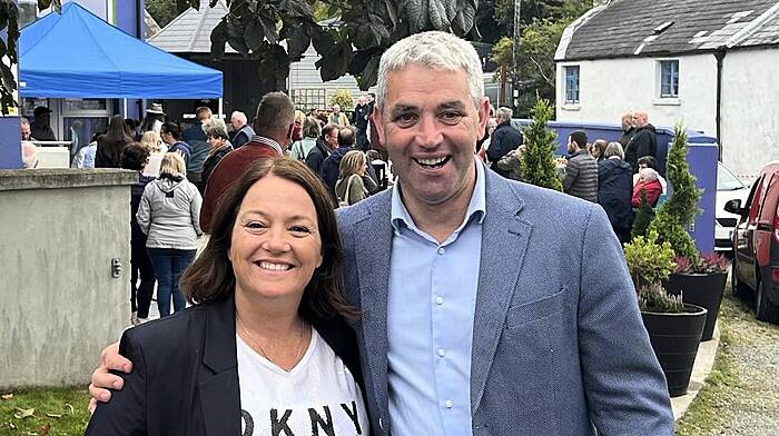 Cllr Caroline Cronin and Senator Tim Lombard at the opening of the Bank House Garden and commemoration celebration for Noel McDonald.