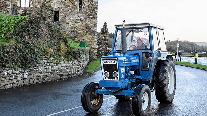 Don and Ella Coakley from Clonakilty in a Ford 6600 seen at the Kilbrittain, passing through Timoleague. Proceeds of the run will go towards a state-of-the-art residential centre for autistic adults on the outskirts of Dunmanway.
(Photo: David Patterson)