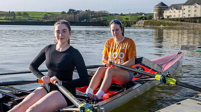 Rosscarbery, West Cork, Ireland. 24th Feb, 2024. Rosscarbery Rowing Club held its weekly training session this morning, facilitating rowers of all abilities. Preparing for a row are Selina Connolly and Niamh Wygers. Picture: Andy Gibson.