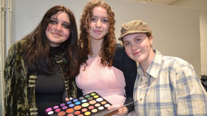 Caoimhe Bennett as the Executioner, Lile O'Sullivan as Lady Scrumptious and Natasha Hurley as Jeremy Potts in Skibbereen Community School's production of the musical Chitty Chitty Bang Bang which played to sold out audiences at the school last week. Photo; Anne Minihane.