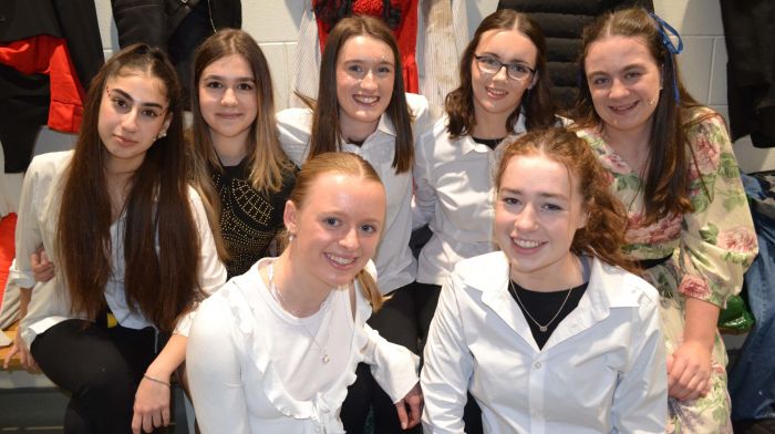 Esmira Alieva, Paulina Radova, Lucy O'Driscoll, Saoirse Horgan, Niamh O'Driscoll, Caoimhe Flannery and Ciara Delaney members of the cast of Chitty Chitty Bang Bang at Skibbereen Community School which delighted sold out audiences at the school last week. Photo; Anne Minihane.