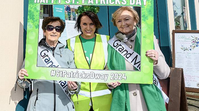 Grand Marshal Kathleen O’Farrell, Cllr Deirde Kelly Fianna Fáil and Grand Marshal Eileen Lyons (all Dunmanway) seen here enjoying their day at the Dunmanway St Patrick's Day parade. 
Picture: David Patterson, Tractor Run – Cork