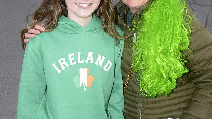 NEWS 17/3/2024 Pictured at the St Patricks day parade at Bandon Co Cork was Meave Healy and Grace Carey. Picture Denis Boyle