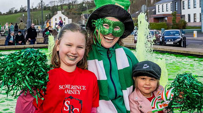 Enjoying the parade in Bantry were Mele and Deanna McGowan, Ballylickey and  Lua Fuchs, Ballydehob.  Right: Anna and Katie Stack at the town’s parade. (Photos: Andy Gibson)