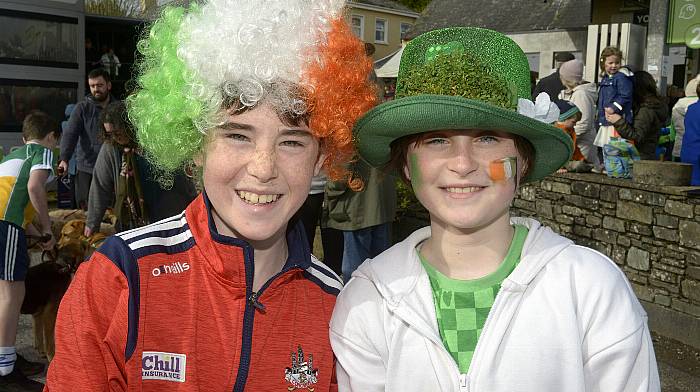 At the parade in Coppeen were Sean and Aoife Hurley. Right: Isabel Doyle, Sadhbh Fehily and Kate Murray with ‘Max.’ (Photos: Denis Boyle)