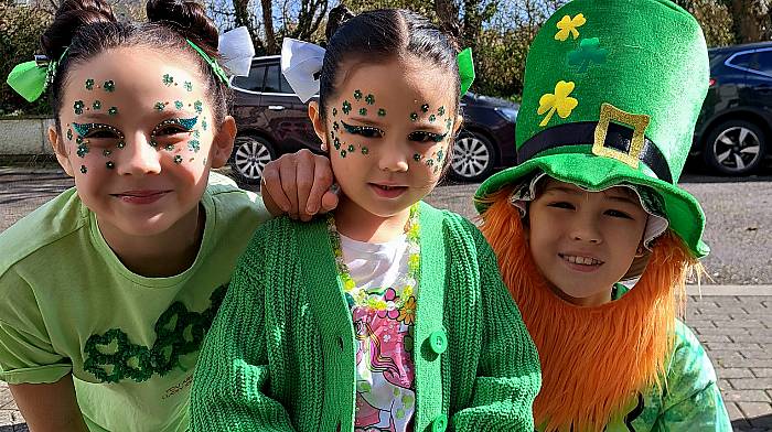 Brooke, Amber and Akai Wong enjoying the St Patrick's Day festivities in Clonakilty.