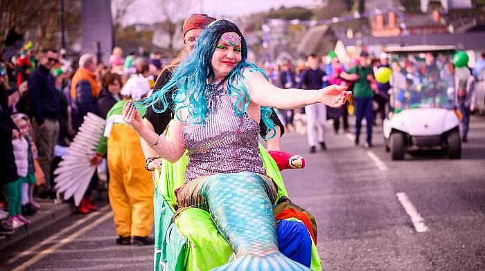 Mermaid Alexis Bannerman from Transition Town Kinsale enjoying the Kinsale St Patrick’s Day parade.  (Photo: John Allen)