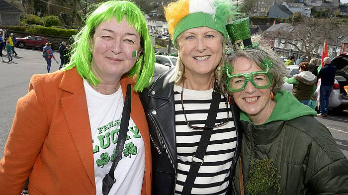 Marchita Donegan, Sharon O'Flynn and Aideen Crowley at the Bandon St Patrick’s Day parade.   (Photo: Denis Boyle)