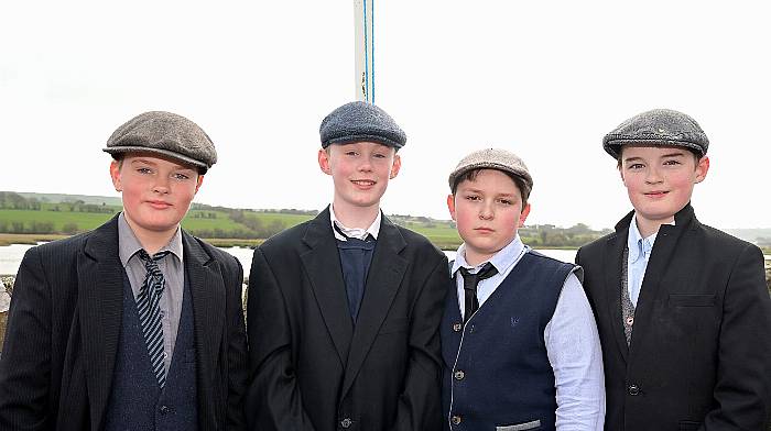 Peeky Blinders fans (left to right): Fallon Hegarty-O’Brien, Paddy Dinneen, Rory Deasy and Donncha Deasy during World Book Day at Timoleague National School. (Photo: Martin Walsh)