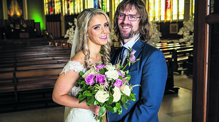 Aisling O'Donovan and Tadhgh Vaughan, Ballyvolane, who were married on August 3rd in Church of our Lady Crowned, Mayfield, with reception at the Celtic Ross Hotel in Rosscarbery.