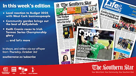 THE SOUTHERN STAR IS IN STORES NOW: Local reaction to Budget 2025 with West Cork businesspeople; Garden brings out the best of Ballydehob; Keith Cronin races to Irish Tarmac Series Championship glory... and lots more! Image