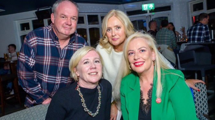 Padraig Fitzgerald, Tara Moran, Nicola Craft and Orlagh O’Hea from Kinsale pictured at a Night Of Music From the 80's, 90's and 00's in Hamlets Kinsale with proceeds going to local Aoife Ní Mhurchú on The Gaza Flotilla.
Picture. John Allen