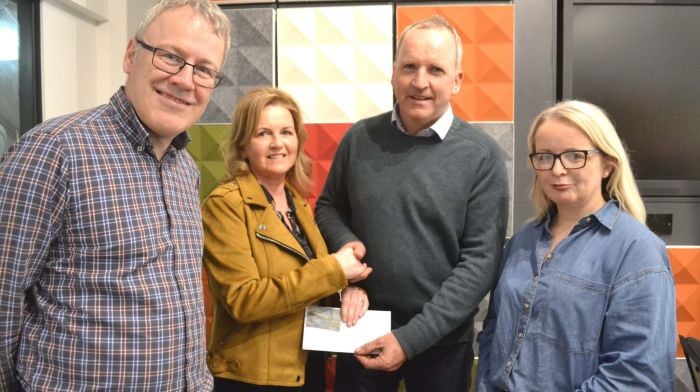 Artist Monica Jones making a presentation to William Kingston, President Skibbereen Lions Club from her recent exhibition at the Ludgate Hub also included are 
Dan Cleary, Hon. Treasurer and Elma Connolly, Hub Manager. Photo; Anne Minihane.

Monica Jones, an artist living in Baltimore, presenting a cheque for €700 from the proceeds of the sale of some of her paintings, to Skibbereen Lions Club president William Kingston. Also pictured is Dan Cleary (Skibbereen Lions Club treasurer) and Elma Connolly, Hub Manager at Ludgate who gave space for Monica to exhibit her paintings.