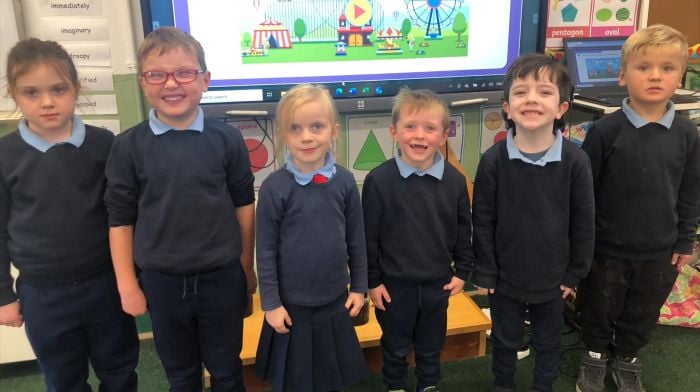 The junior infants who started in Maulatrahane National School this year are (from left): Lauren Sheehy, Aaron Sheehy, Heidi Walsh, Eddie Williamson, Martin O'Driscoll and Denis Hurley.