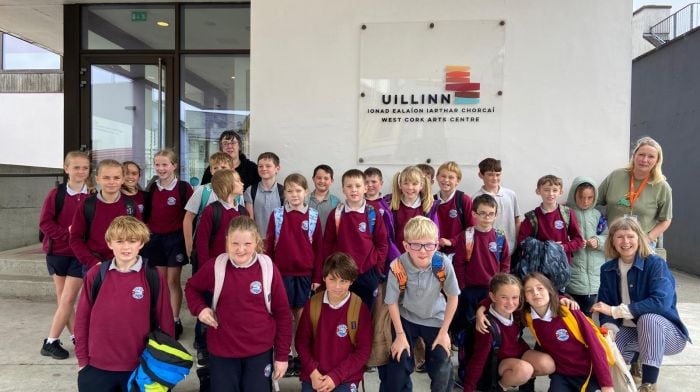 Third and fourth class pupils from Rath National School visited Uilinn last week to take part in a project, Sense of Place,  with artist Sylwia Migdal. Included in the photo with the pupils are Maeve O’Sullivan (teacher), Sylwia Migdal (artist) and 

McCarthy (special needs assistant).