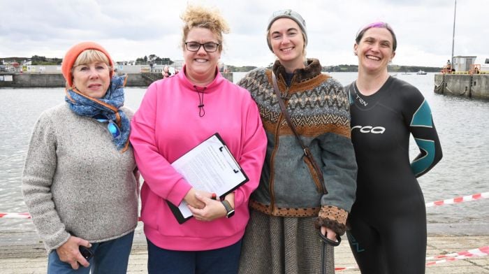 Emer Olsen (volunteer), Clíodhna O'Sullivan (Wild Atlantic Pool committee), Alice Clifford (support) and Jenny Gregory (swim support) at the recently held Sherkin to Baltimore Swim. (Photo: Siobhán Russell)