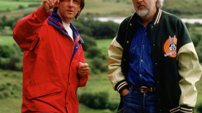 David with his director, John Roberts, during War of the Buttons filming in Union Hall.