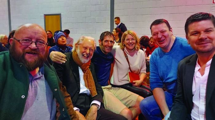 At the anniversary screening in Union Hall last weekend were, from left: Paul Batt (Gorilla), David Puttnam, Derek O’Leary (Brendan), journalist Flor McCarthy, Thomas Kavanagh (Riley), and Gerard Kearney (Big Con).